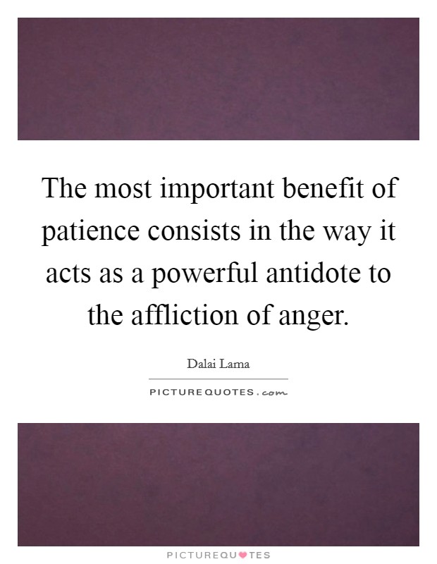 The most important benefit of patience consists in the way it acts as a powerful antidote to the affliction of anger. Picture Quote #1