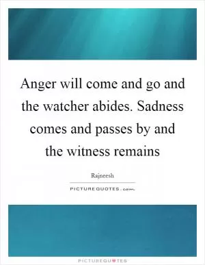 Anger will come and go and the watcher abides. Sadness comes and passes by and the witness remains Picture Quote #1