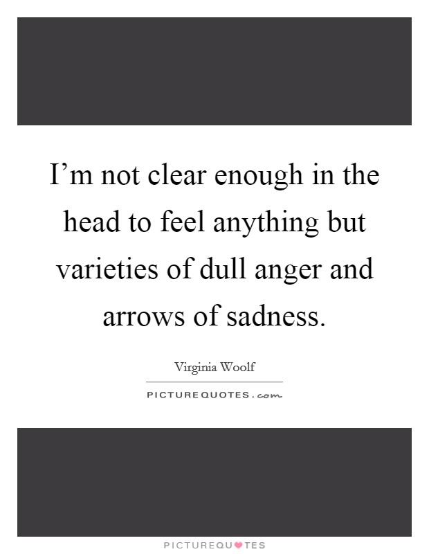 I'm not clear enough in the head to feel anything but varieties of dull anger and arrows of sadness. Picture Quote #1