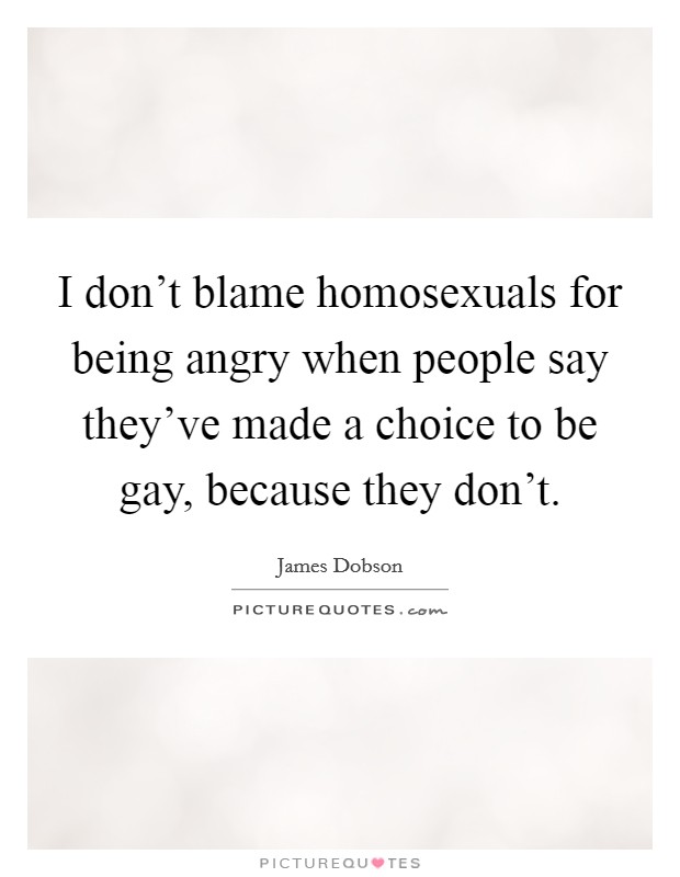 I don't blame homosexuals for being angry when people say they've made a choice to be gay, because they don't. Picture Quote #1