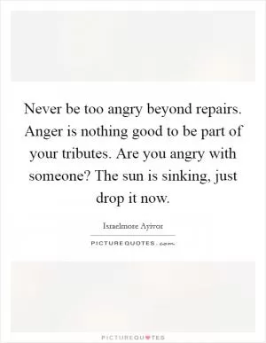 Never be too angry beyond repairs. Anger is nothing good to be part of your tributes. Are you angry with someone? The sun is sinking, just drop it now Picture Quote #1