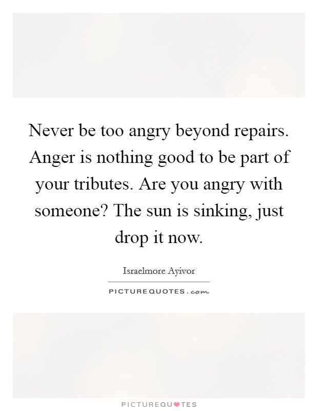 Never be too angry beyond repairs. Anger is nothing good to be part of your tributes. Are you angry with someone? The sun is sinking, just drop it now. Picture Quote #1