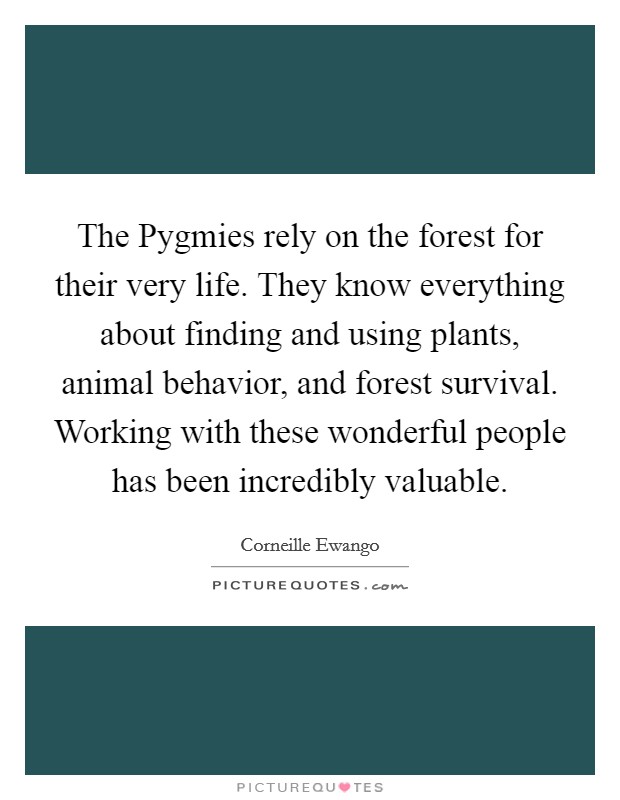 The Pygmies rely on the forest for their very life. They know everything about finding and using plants, animal behavior, and forest survival. Working with these wonderful people has been incredibly valuable. Picture Quote #1