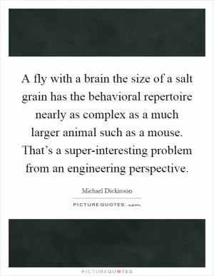 A fly with a brain the size of a salt grain has the behavioral repertoire nearly as complex as a much larger animal such as a mouse. That’s a super-interesting problem from an engineering perspective Picture Quote #1