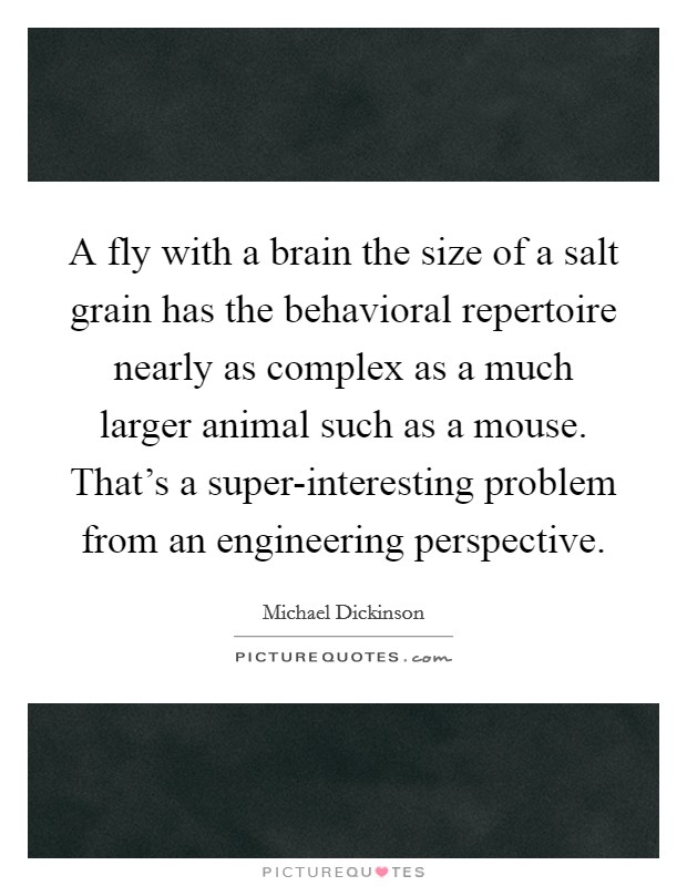 A fly with a brain the size of a salt grain has the behavioral repertoire nearly as complex as a much larger animal such as a mouse. That's a super-interesting problem from an engineering perspective. Picture Quote #1