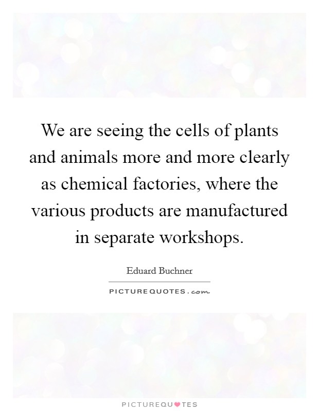 We are seeing the cells of plants and animals more and more clearly as chemical factories, where the various products are manufactured in separate workshops. Picture Quote #1