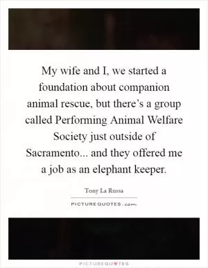 My wife and I, we started a foundation about companion animal rescue, but there’s a group called Performing Animal Welfare Society just outside of Sacramento... and they offered me a job as an elephant keeper Picture Quote #1