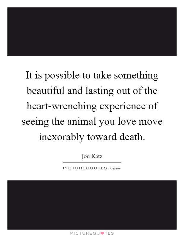 It is possible to take something beautiful and lasting out of the heart-wrenching experience of seeing the animal you love move inexorably toward death. Picture Quote #1