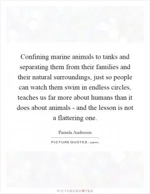 Confining marine animals to tanks and separating them from their families and their natural surroundings, just so people can watch them swim in endless circles, teaches us far more about humans than it does about animals - and the lesson is not a flattering one Picture Quote #1