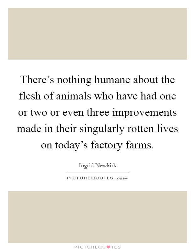 There's nothing humane about the flesh of animals who have had one or two or even three improvements made in their singularly rotten lives on today's factory farms. Picture Quote #1