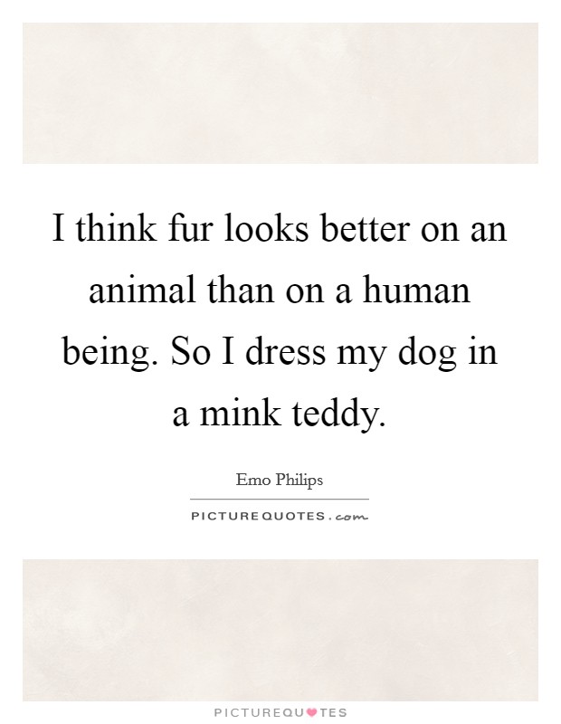 I think fur looks better on an animal than on a human being. So I dress my dog in a mink teddy. Picture Quote #1
