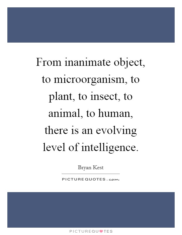 From inanimate object, to microorganism, to plant, to insect, to animal, to human, there is an evolving level of intelligence. Picture Quote #1