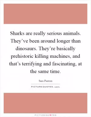 Sharks are really serious animals. They’ve been around longer than dinosaurs. They’re basically prehistoric killing machines, and that’s terrifying and fascinating, at the same time Picture Quote #1