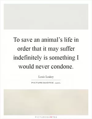To save an animal’s life in order that it may suffer indefinitely is something I would never condone Picture Quote #1