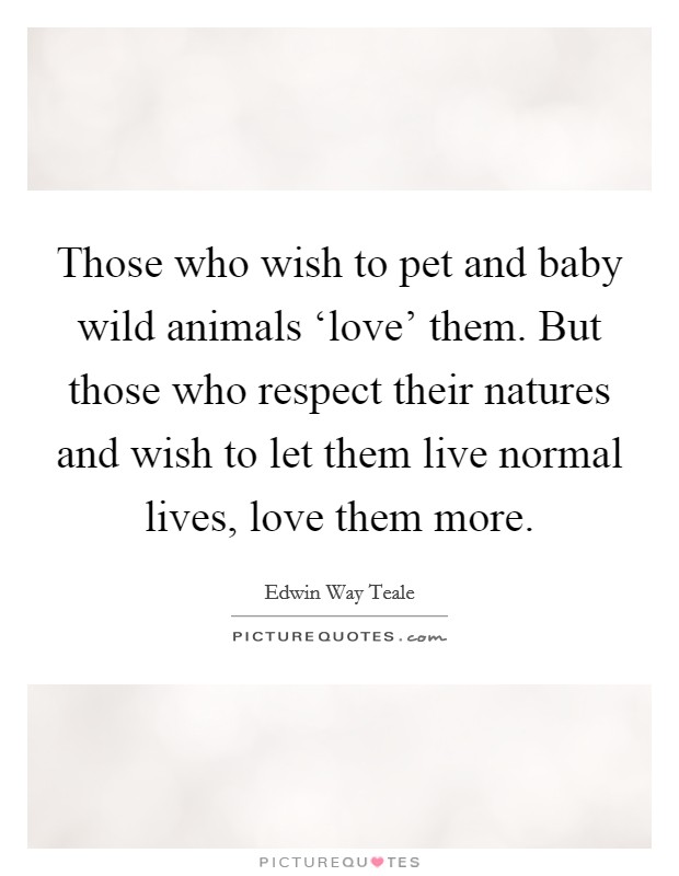 Those who wish to pet and baby wild animals ‘love' them. But those who respect their natures and wish to let them live normal lives, love them more. Picture Quote #1