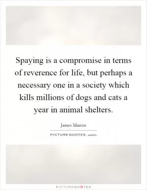 Spaying is a compromise in terms of reverence for life, but perhaps a necessary one in a society which kills millions of dogs and cats a year in animal shelters Picture Quote #1