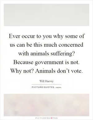 Ever occur to you why some of us can be this much concerned with animals suffering? Because government is not. Why not? Animals don’t vote Picture Quote #1