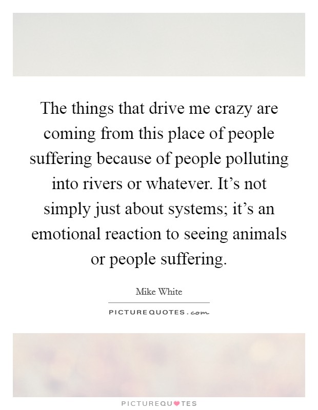 The things that drive me crazy are coming from this place of people suffering because of people polluting into rivers or whatever. It's not simply just about systems; it's an emotional reaction to seeing animals or people suffering. Picture Quote #1