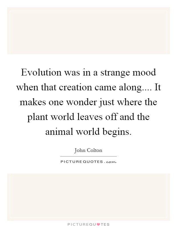 Evolution was in a strange mood when that creation came along.... It makes one wonder just where the plant world leaves off and the animal world begins. Picture Quote #1