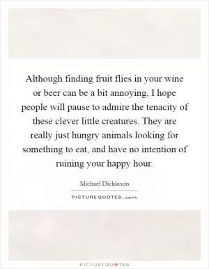 Although finding fruit flies in your wine or beer can be a bit annoying, I hope people will pause to admire the tenacity of these clever little creatures. They are really just hungry animals looking for something to eat, and have no intention of ruining your happy hour Picture Quote #1