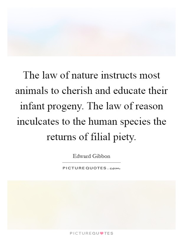 The law of nature instructs most animals to cherish and educate their infant progeny. The law of reason inculcates to the human species the returns of filial piety. Picture Quote #1