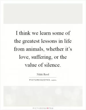 I think we learn some of the greatest lessons in life from animals, whether it’s love, suffering, or the value of silence Picture Quote #1