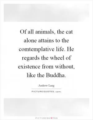 Of all animals, the cat alone attains to the comtemplative life. He regards the wheel of existence from without, like the Buddha Picture Quote #1