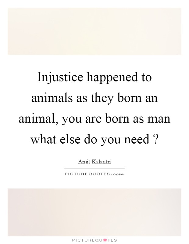 Injustice happened to animals as they born an animal, you are born as man what else do you need ? Picture Quote #1