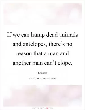 If we can hump dead animals and antelopes, there’s no reason that a man and another man can’t elope Picture Quote #1
