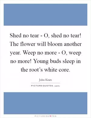 Shed no tear - O, shed no tear! The flower will bloom another year. Weep no more - O, weep no more! Young buds sleep in the root’s white core Picture Quote #1