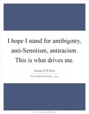I hope I stand for antibigotry, anti-Semitism, antiracism. This is what drives me Picture Quote #1