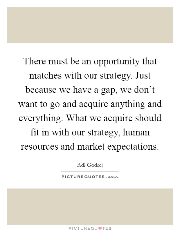 There must be an opportunity that matches with our strategy. Just because we have a gap, we don't want to go and acquire anything and everything. What we acquire should fit in with our strategy, human resources and market expectations. Picture Quote #1