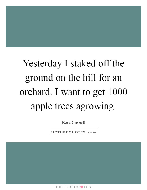 Yesterday I staked off the ground on the hill for an orchard. I want to get 1000 apple trees agrowing. Picture Quote #1