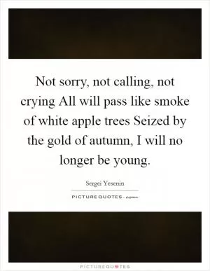 Not sorry, not calling, not crying All will pass like smoke of white apple trees Seized by the gold of autumn, I will no longer be young Picture Quote #1