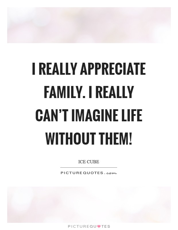 I really appreciate family. I really can't imagine life without them! Picture Quote #1