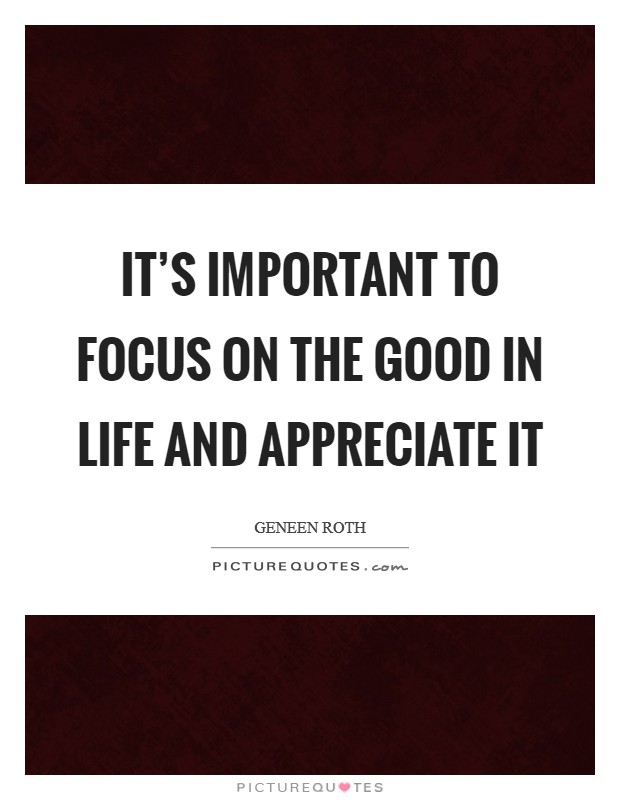 It's important to focus on the good in life and appreciate it Picture Quote #1