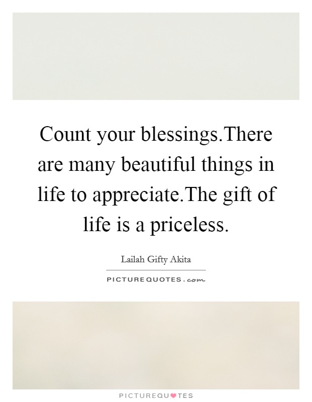 Count your blessings.There are many beautiful things in life to appreciate.The gift of life is a priceless. Picture Quote #1