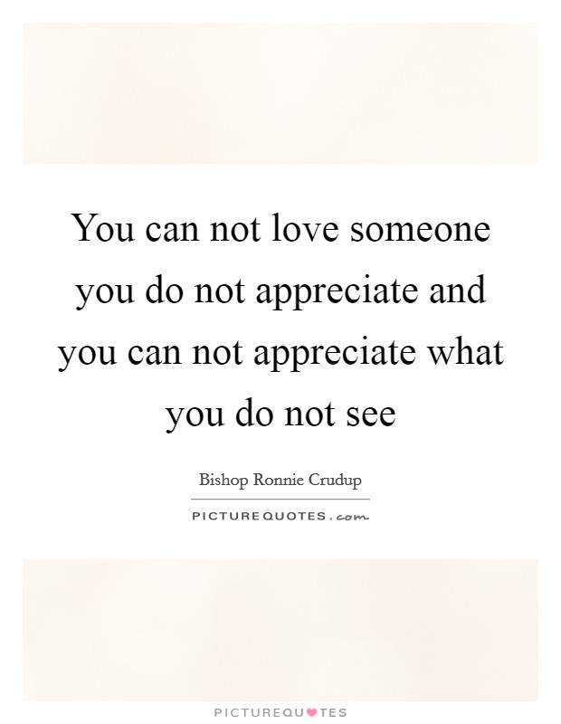 You can not love someone you do not appreciate and you can not appreciate what you do not see Picture Quote #1