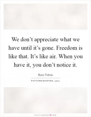We don’t appreciate what we have until it’s gone. Freedom is like that. It’s like air. When you have it, you don’t notice it Picture Quote #1