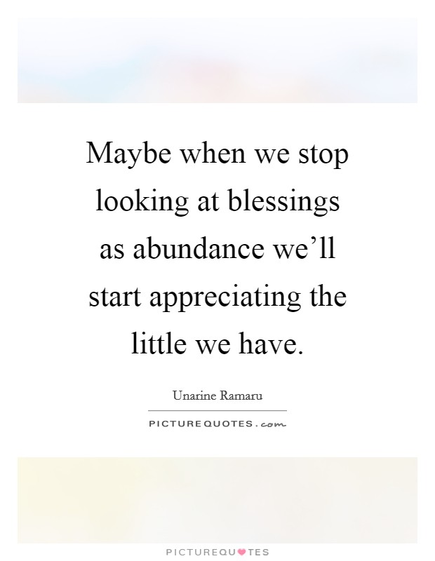Maybe when we stop looking at blessings as abundance we'll start appreciating the little we have. Picture Quote #1