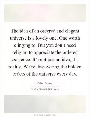The idea of an ordered and elegant universe is a lovely one. One worth clinging to. But you don’t need religion to appreciate the ordered existence. It’s not just an idea, it’s reality. We’re discovering the hidden orders of the universe every day Picture Quote #1