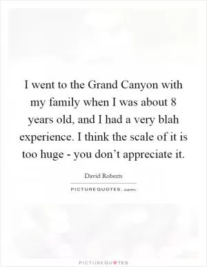 I went to the Grand Canyon with my family when I was about 8 years old, and I had a very blah experience. I think the scale of it is too huge - you don’t appreciate it Picture Quote #1