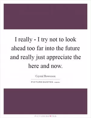 I really - I try not to look ahead too far into the future and really just appreciate the here and now Picture Quote #1