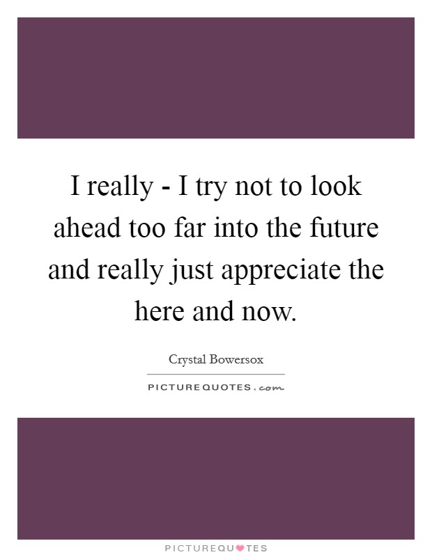 I really - I try not to look ahead too far into the future and really just appreciate the here and now. Picture Quote #1