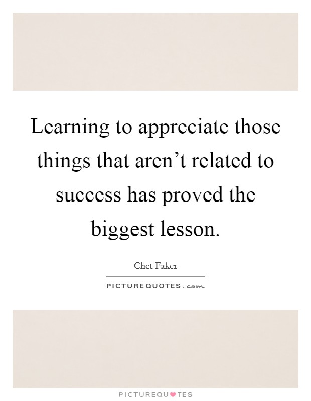 Learning to appreciate those things that aren't related to success has proved the biggest lesson. Picture Quote #1