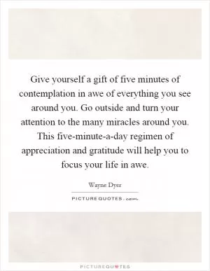 Give yourself a gift of five minutes of contemplation in awe of everything you see around you. Go outside and turn your attention to the many miracles around you. This five-minute-a-day regimen of appreciation and gratitude will help you to focus your life in awe Picture Quote #1