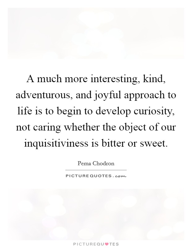 A much more interesting, kind, adventurous, and joyful approach to life is to begin to develop curiosity, not caring whether the object of our inquisitiviness is bitter or sweet. Picture Quote #1