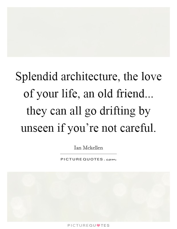 Splendid architecture, the love of your life, an old friend... they can all go drifting by unseen if you're not careful. Picture Quote #1