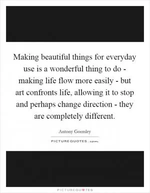 Making beautiful things for everyday use is a wonderful thing to do - making life flow more easily - but art confronts life, allowing it to stop and perhaps change direction - they are completely different Picture Quote #1