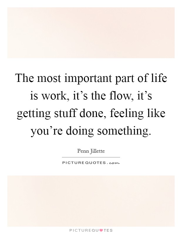 The most important part of life is work, it's the flow, it's getting stuff done, feeling like you're doing something. Picture Quote #1